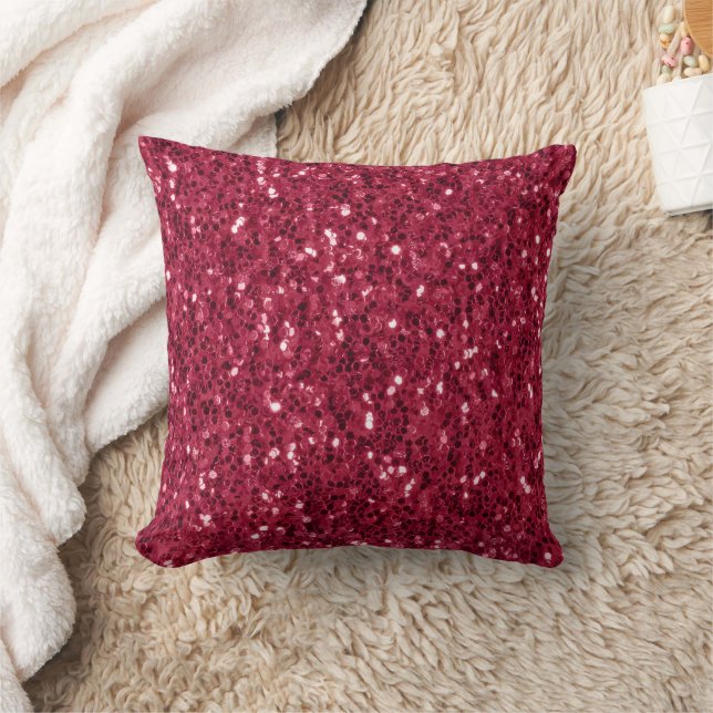 Mörk rosa red magenta faux sparkles glitter kudde (Filt)