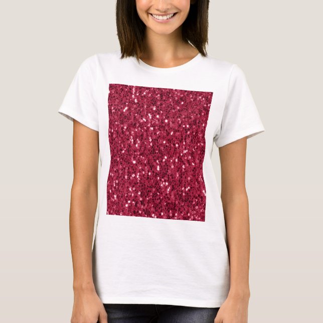 Mörk rosa red magenta faux sparkles glitter t shirt (Framsida)