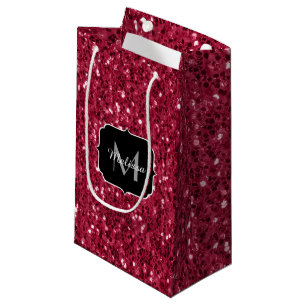 Mörk rosa red magenta faux sparkles Monogram