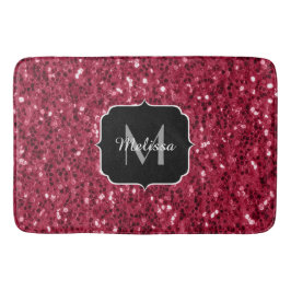 Mörk rosa red magenta faux sparkles Monogram Badrumsmatta