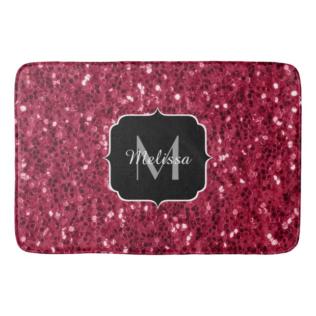Mörk rosa red magenta faux sparkles Monogram Badrumsmatta (Framsidan)