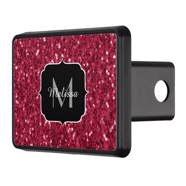 Mörk rosa red magenta faux sparkles Monogram Dragkroksskydd (Vänster)