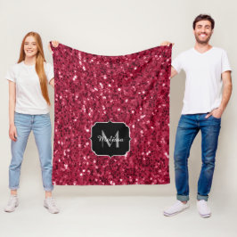 Mörk rosa red magenta faux sparkles Monogram Fleecefilt