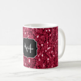 Mörk rosa red magenta faux sparkles Monogram Kaffemugg