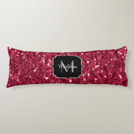 Mörk rosa red magenta faux sparkles Monogram Kroppskudde