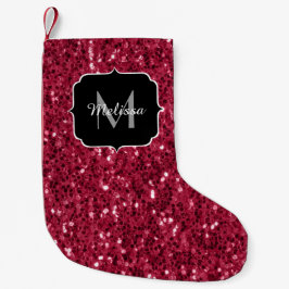 Mörk rosa red magenta faux sparkles Monogram Liten Julstrumpa