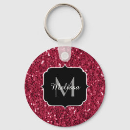 Mörk rosa red magenta faux sparkles Monogram Nyckelring