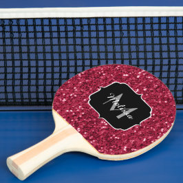 Mörk rosa red magenta faux sparkles Monogram Pingisracket