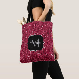 Mörk rosa red magenta faux sparkles Monogram Tygkasse