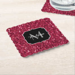 Mörk rosa red magenta faux sparkles Monogram Underlägg Papper