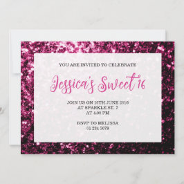 Mörk rosa sparkles glitter Sweet 16 elegant script Inbjudningar