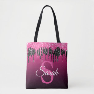 Mörk Rosa Svart Glitter Monogram Modern Lyx Tygkasse