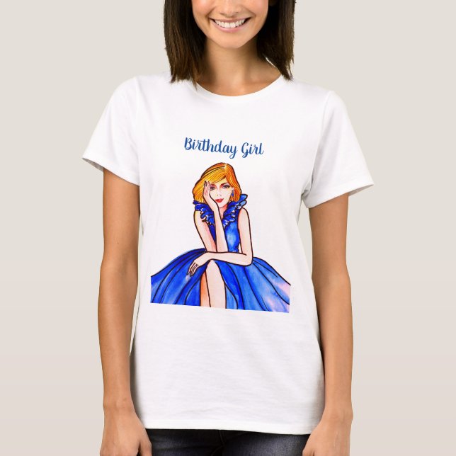 Mörk Royal Blue Cocktail Gown Mode Illustration T Shirt (Framsida)