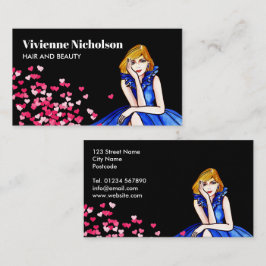Mörk Royal Blue Cocktail Gown Mode Rosa Hearts Visitkort