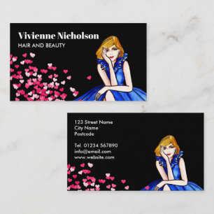 Mörk Royal Blue Cocktail Gown Mode Rosa Hearts Visitkort