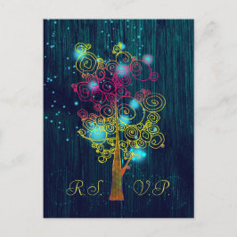 Mörk Royal Blue Spiral Träd Rustic Bröllop OSA Inbjudan Vykort