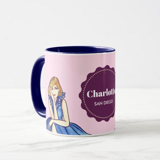 Mörk Royalblå Cocktailklänning Modeillustration Mugg (Framsida vänster)