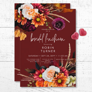 Mörk Russet Boho Blommigt Rust Möhippa Luncheon Inbjudningar