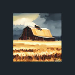 Mörk Rustic Barn & Wheat Fält Watercolor Canvastryck<br><div class="desc">Den här konstruktionen har en melankoli vattenfärgad lada mot grått himlar och vete fält. Enkelt,  men gör en påstående. Fredlig och provocerande. Skapat av Farmhouse Press.</div>