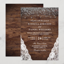 Mörk Rustic Brown Wood Snöre bröllopsinbjudan Inbjudningar