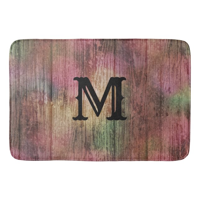 Mörk Rustic Cranberry och Sage Boho Mönster Badrumsmatta (Framsidan)