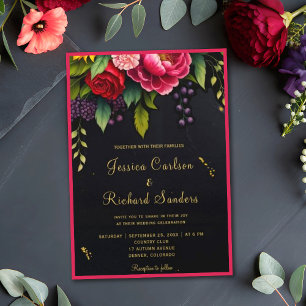 Mörk Rustic Fall Flowers Elegant bröllop Inbjudningar