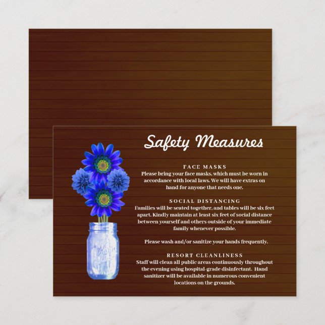 Mörk Rustik Blå Blommig Murarskål Säkerhetsåtgärde Tilläggskort (Fram/baksida)