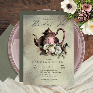 Mörk Sage Dusky Ro Winter Blommigt Möhippa Tea Inbjudningar