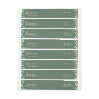 Mörk Sage Grönt Botanical Studenten Address Label Etikettband