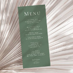 Mörk Sage Grönt Modern Minimalist Bröllop Menu Meny<br><div class="desc">Öka din bröllopsmottagning med den här Mörk Sage Grönt Modern Minimalist Bröllop Menu. Det här menykortet är designat för par som uppskattar en sofistikerad och contemporary estetisk grönt. Den rena kombinationen av serif och skriptteckensnitt ger en tidlös men modern beröring och ser till att din tabulerade utrymning ser lätt ut...</div>