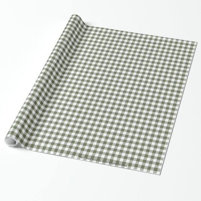 Mörk Sage Grönt och White Gingham Neutralt Färg Presentpapper (Utrullad)