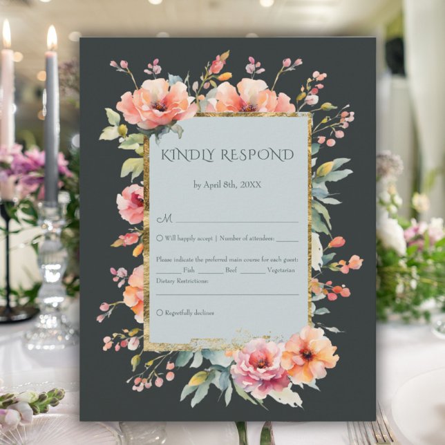Mörk Sage Grönt Rustic Rosa Blommigt Monogram OSA Kort (Dark Sage Green Rustic Pink Floral Monogram RSVP Card)