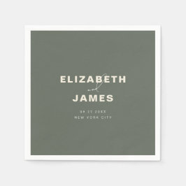Mörk Sage Grönt Rustik Modern Minimalist Bröllop Pappersservett