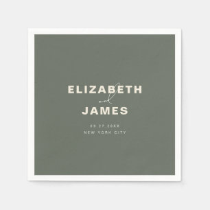 Mörk Sage Grönt Rustik Modern Minimalist Bröllop Pappersservett