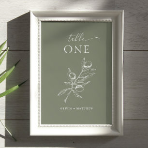 Mörk Sage Olive Bröllop Elegant italienska Viney Bordsnummer