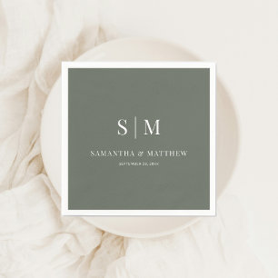 Mörk Sage Simple Elegant par Initialer Bröllop Pappersservett