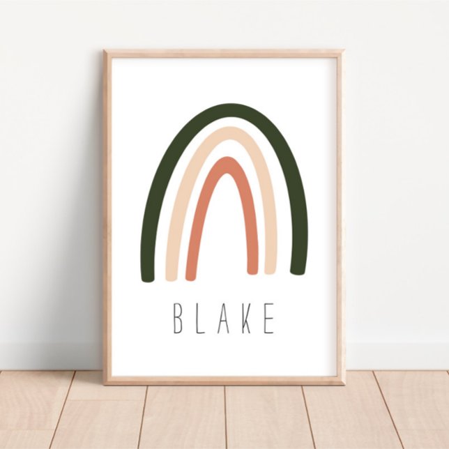Mörk Sage/Terracotta Rainbow Namn Nursery Decor Poster (Skapare uppladdad)