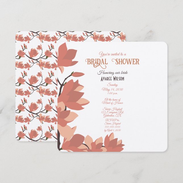 Mörk Salmon Cream och Brown Folk Art Shower Inbjudningar (Fram/baksida)