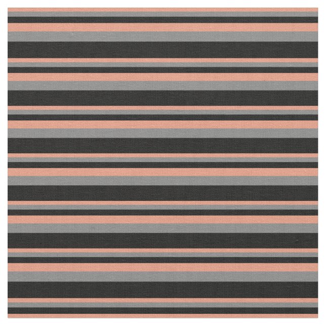 Mörk Salmon, Grått & Black Färgad Linjer Mönster Tyg (Närbild)