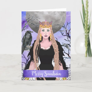 Mörk Samhain Queen Lila Full Moon Helgkort