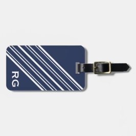 Mörk Sapphire Blue and White Streck Monogram Bagagebricka