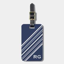 Mörk Sapphire Blue and White Streck Monogram Bagagebricka