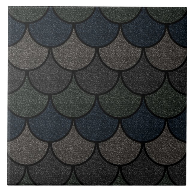 Mörk Scalloped Dragon  Mönster Kakelplatta (Framsidan)