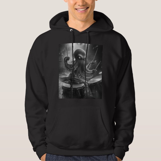 Mörk Scen Bläckfisk Trummis Hoodie (Framsida)