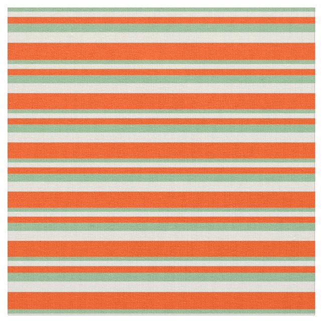 Mörk Sea Grönt, Beige & Red Rand/Linjer Mönster Tyg (Närbild)