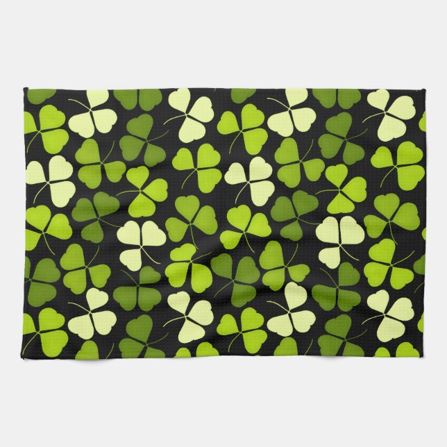 Mörk Shamrock Mönster Grönt & Black Kökshandduk (Horisontell)