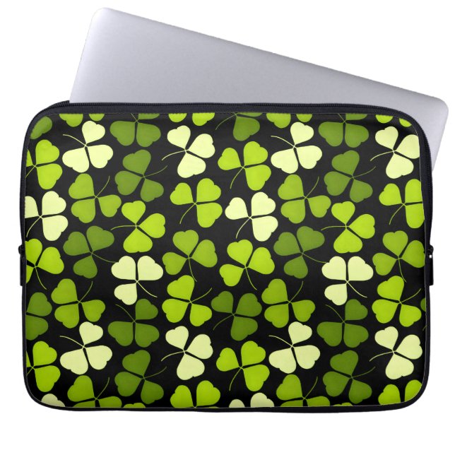 Mörk Shamrock Mönster Grönt & Black Laptop Fodral (Framsidan)