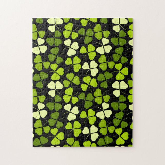 Mörk Shamrock Mönster Grönt & Black Pussel (Vertikal)