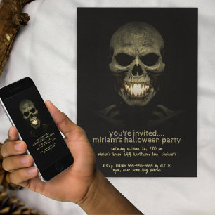 Mörk Skelettglödande Spökskalle Tänder Halloweenfe Inbjudningar