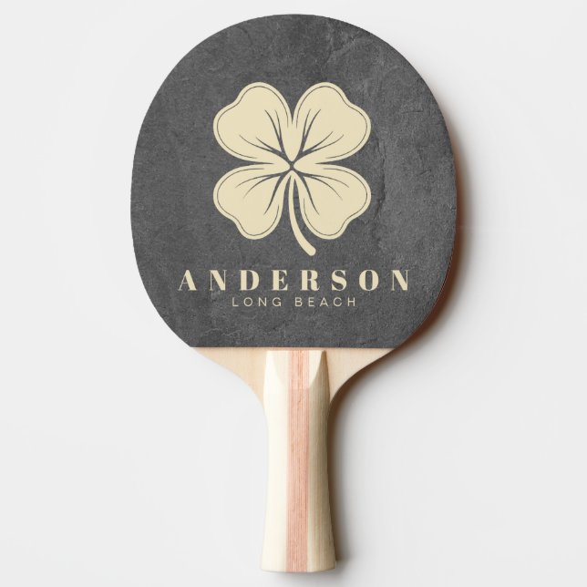 Mörk Skiffersten Fyrklöver med Namn Pingisracket (Baksidan)